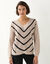Pull col V ray&eacute;, maille anglaise toucher doux (beige / noir)