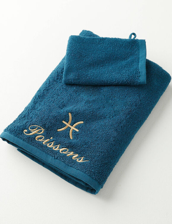 Serviettes de bain POISSON - 420g/m2 (bleu paon)