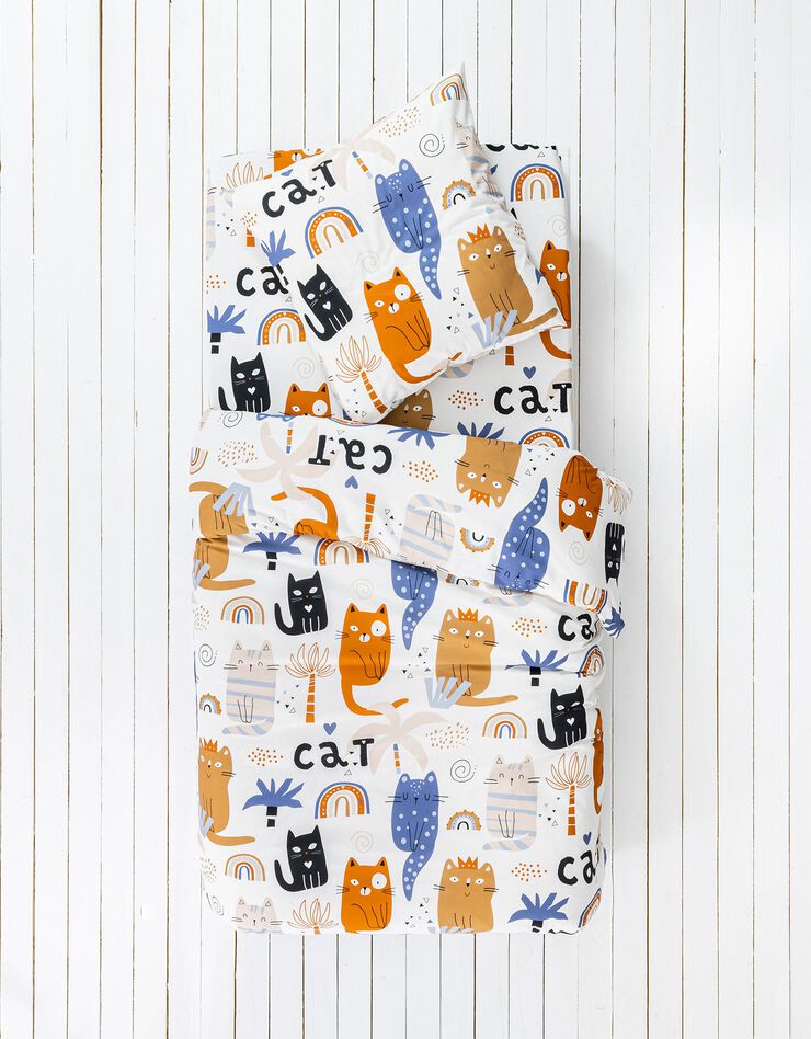 Linge de lit enfant Minou imprimé chat 1 personne - coton (blanc)