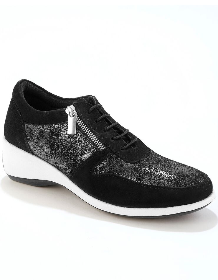 Baskets zippées compensées en cuir femme (noir) Baskets zippées compensées en cuir femme (noir)