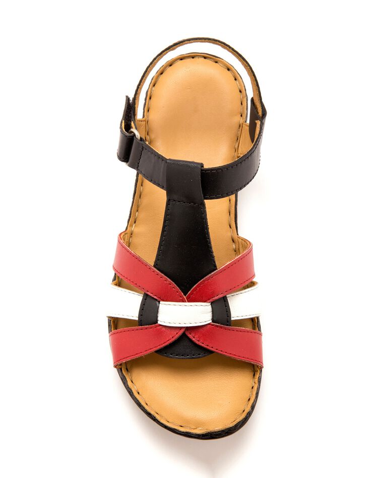 Sandales dessus cuir ultra légères - grande largeur (marine / rouge / blanc)