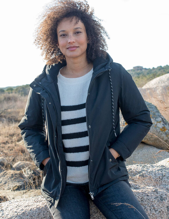 Parka imperméable zippée, à capuche (noir)