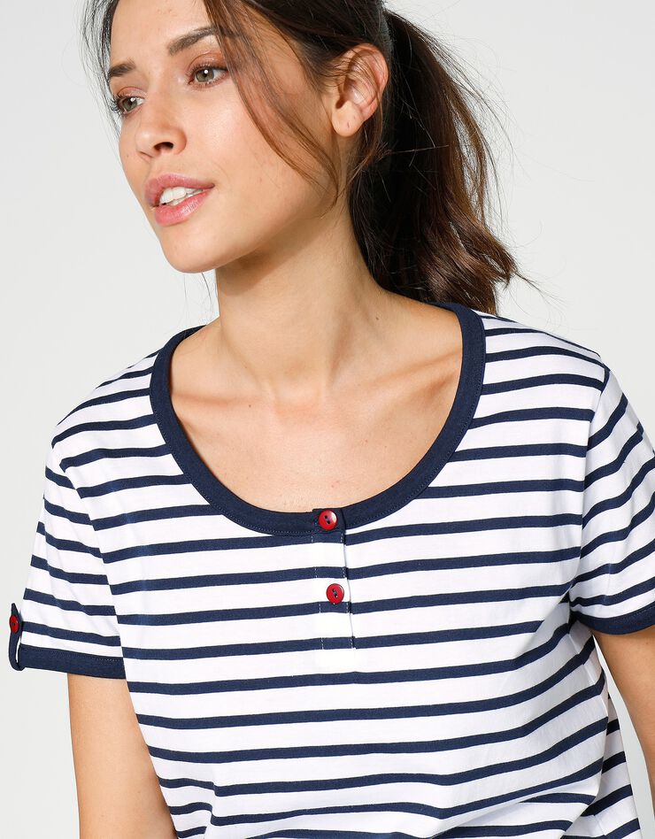 Pyjama pantacourt coton manches courtes (marine / blanc) Pyjama pantacourt coton manches courtes (marine / blanc)