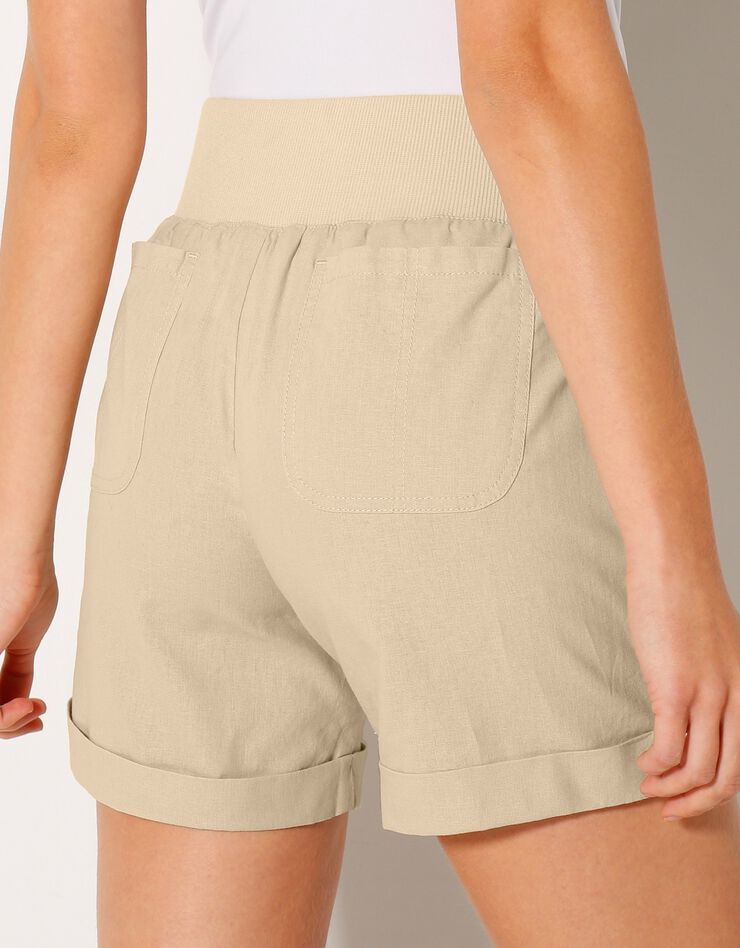 Short coupe droite taille élastiquée, lin coton (naturel) Short coupe droite taille élastiquée, lin coton (naturel)