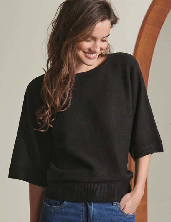 Pull boite uni, manches chauve-souris (noir)