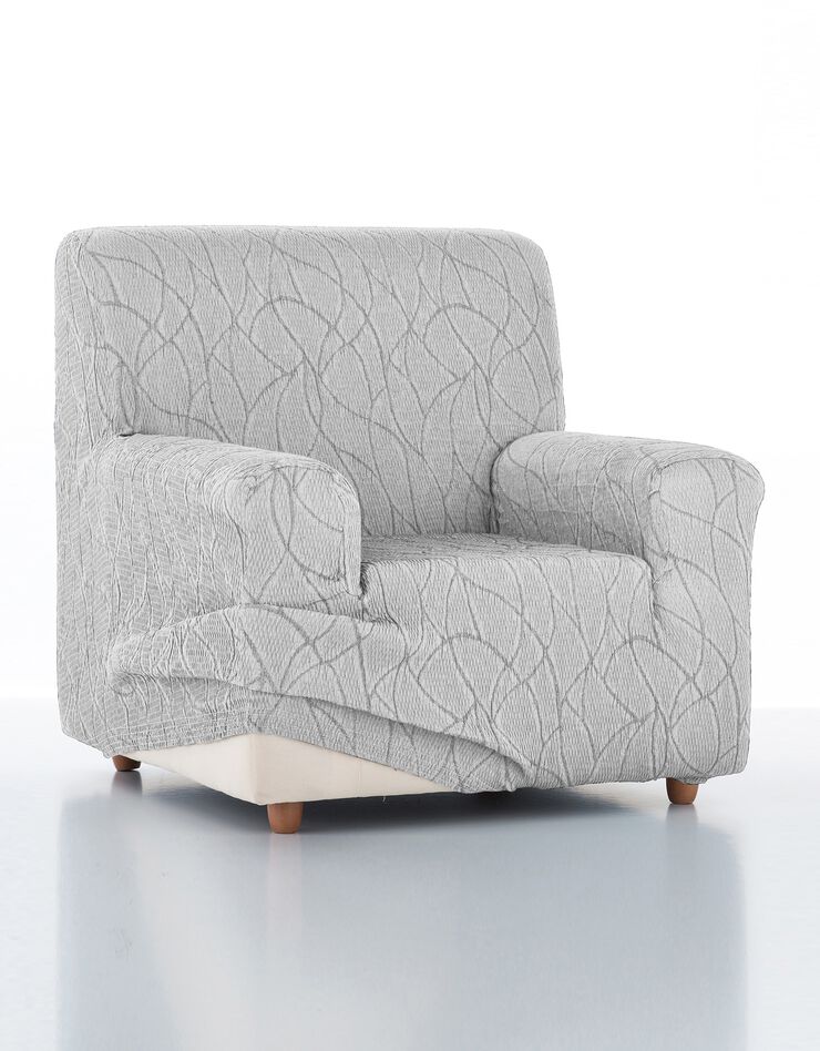 Housse extensible motif jacquard pour fauteuil et canapé  (gris clair)