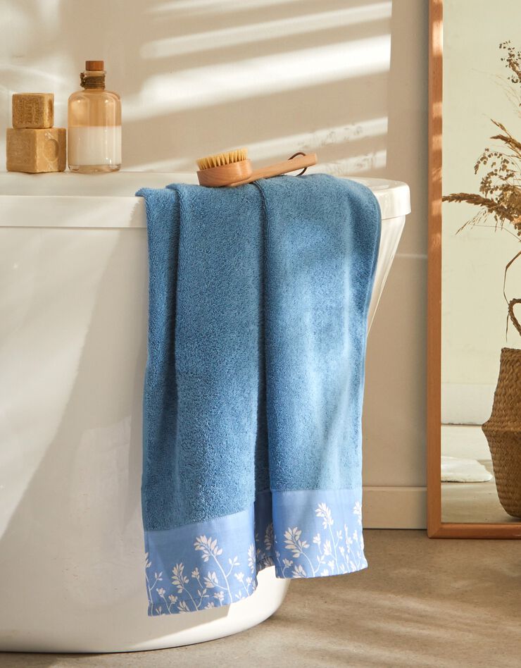 Éponge coton bouclette 420 g/m2 liteau motif floral (bleu jean) Éponge coton bouclette 420 g/m2 liteau motif floral (bleu jean)