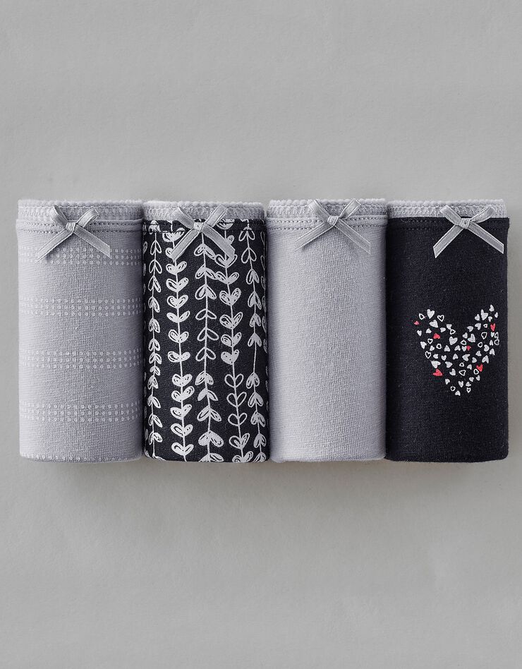 Culotte forme maxi imprimée « motifs cœur » en coton – Lot de 4 assorties  (noir / blanc)