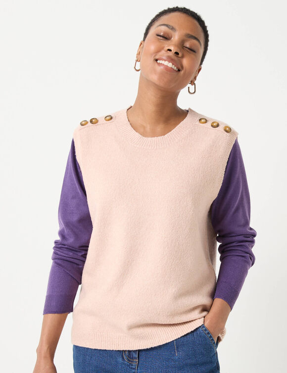 Pull sans manches, épaules boutonnées (rose grisé)