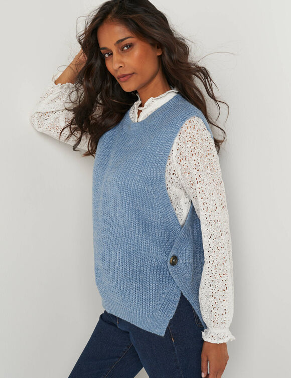 Pull sans manches, forme boite (bleu chiné)