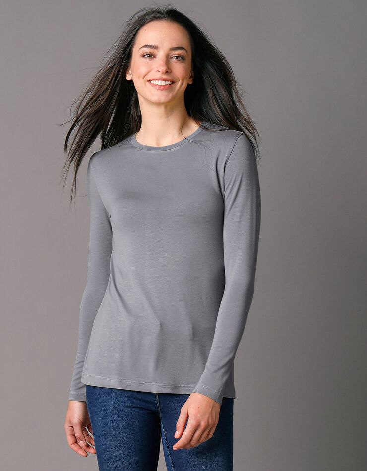 Tee-shirt uni col rond viscose stretch (gris)
