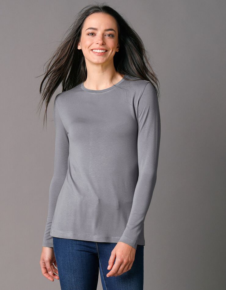 Tee-shirt uni col rond viscose stretch (gris) Tee-shirt uni col rond viscose stretch (gris)