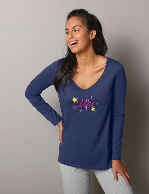 T-shirt de pyjama manches longues imprim&eacute; Estrella  (marine)