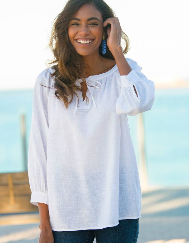 Blouse ample manches 7/8ème blousantes unie  (blanc)