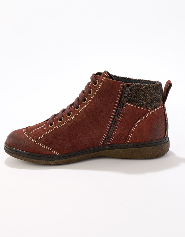 Boots détente lacées et zippées en cuir  (bordeaux)