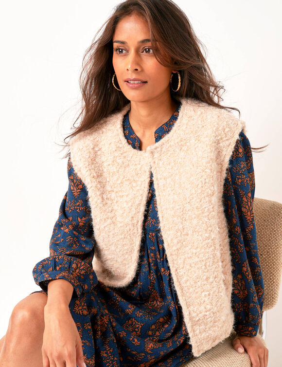 Veste sans manches, maille bouclette (beige)
