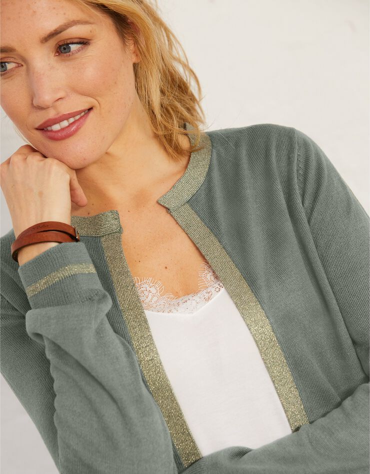 Gilet paletot toucher cachemire détails brillants (kaki) Gilet paletot toucher cachemire détails brillants (kaki)
