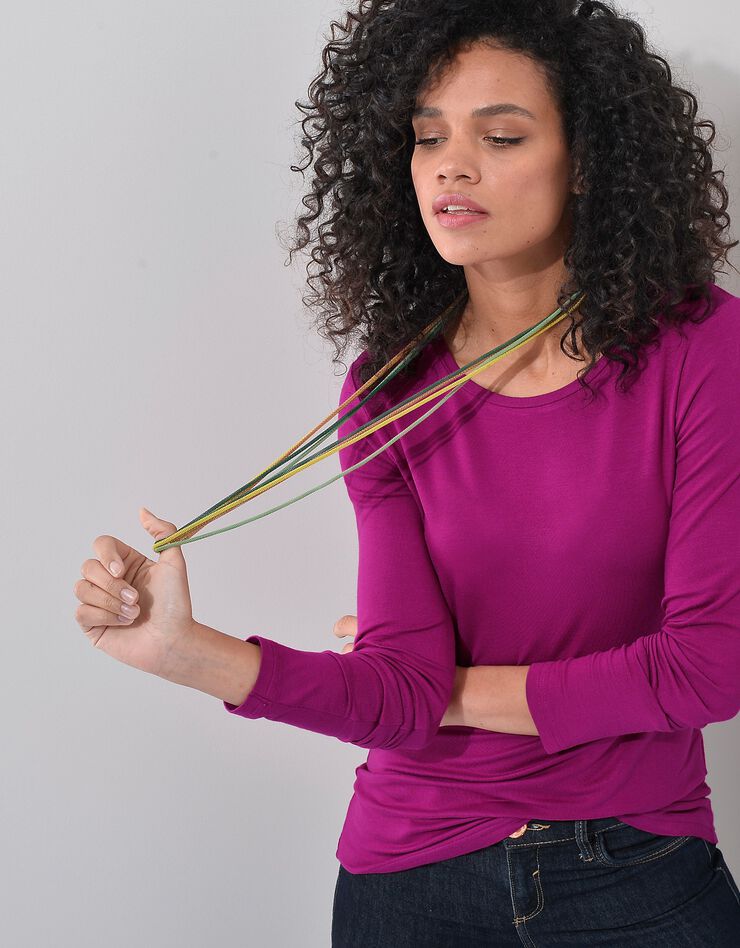 Tee-shirt uni col rond viscose stretch (violine foncé) Tee-shirt uni col rond viscose stretch (violine foncé)