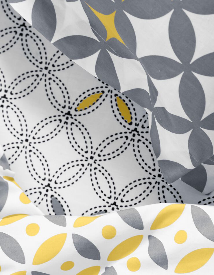 Linge de lit enfant Marlow - coton motifs géométriques (gris / jaune)