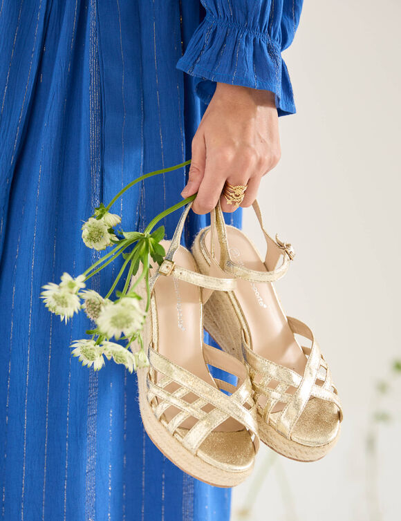 Sandales compensées corde, à brides (doré)
