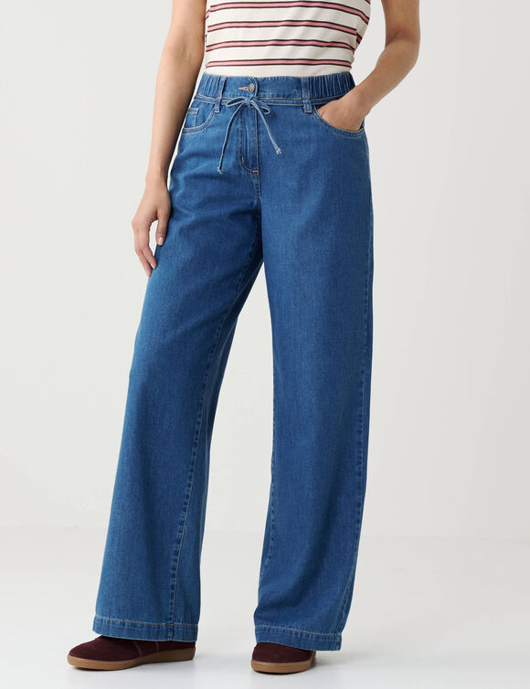 Jean large taille haute semi-&eacute;lastiqu&eacute;e &agrave; nouette (stone)