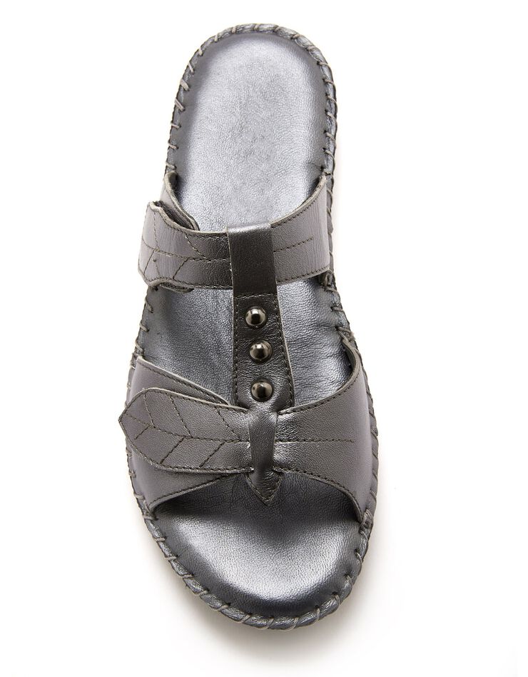 Sandales cuir ouverture totale - gris métallisé (gris)