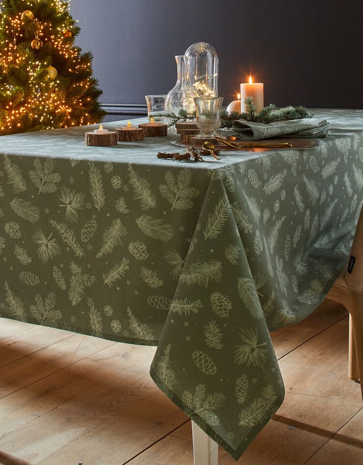 Nappe imprimée pommes de pin et branchages (eucalyptus)