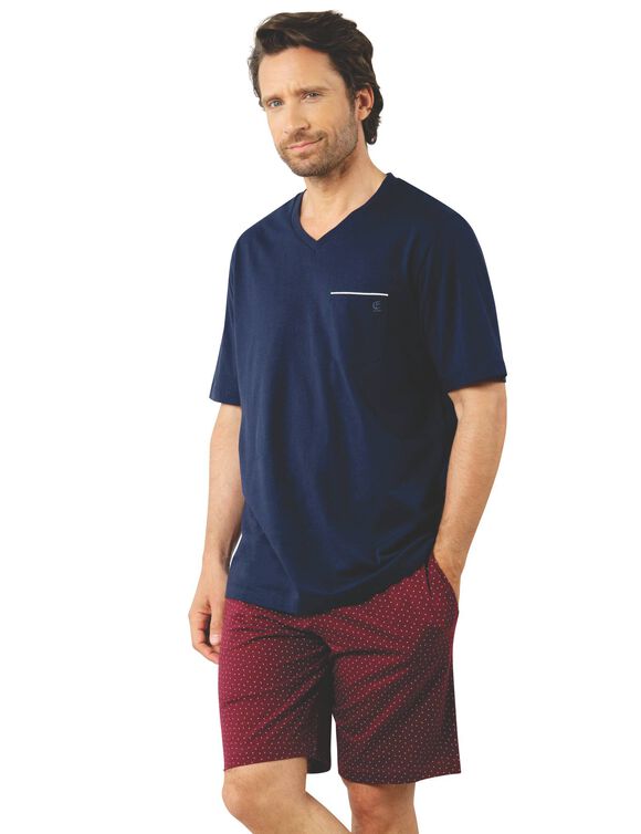 Pyjama short Business col V (bordeaux / marine)