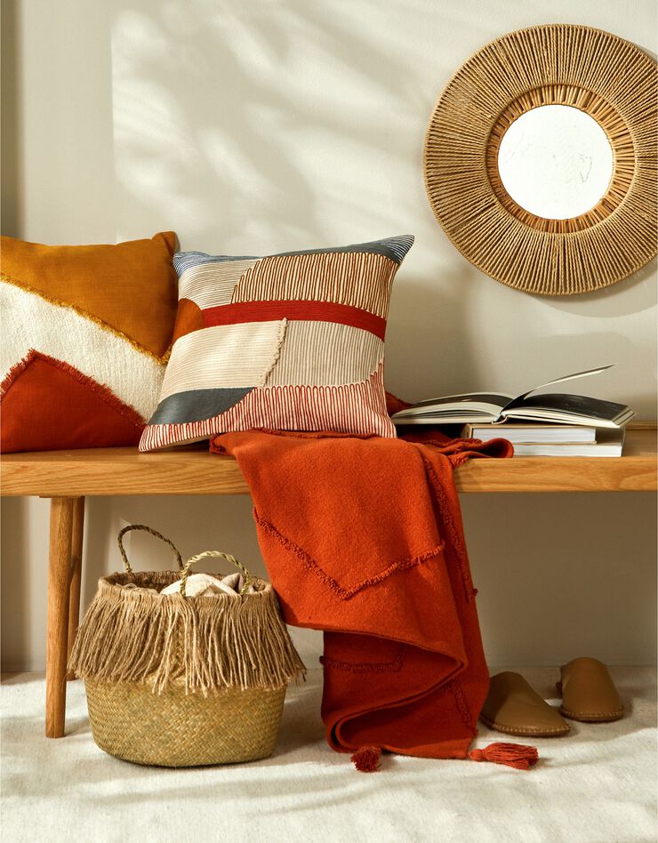 Plaid en coton tufté finition pompons (terracotta)