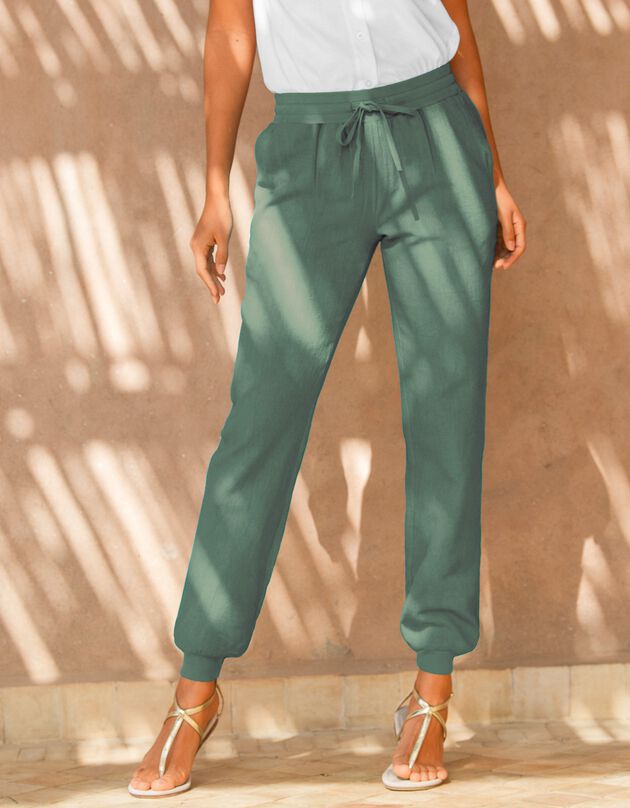 Pantalon fluide coton-lin (kaki)