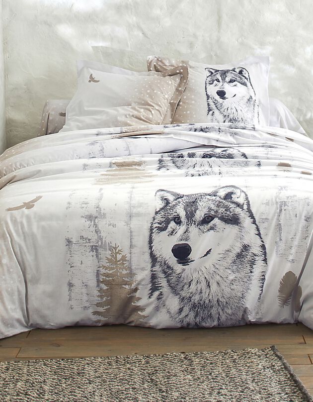 Linge de lit Artic imprimé chien-loup - coton (taupe)