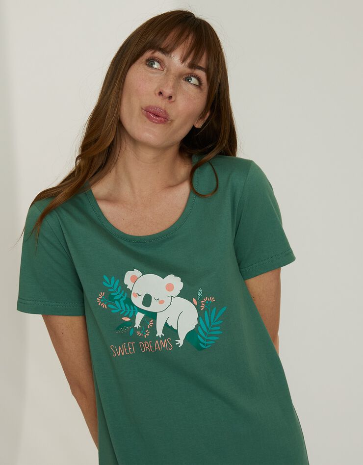 Chemise de nuit courte à manches courtes, imprimé koala (kaki)