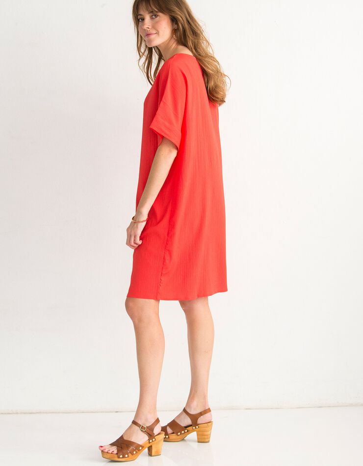 Robe forme housse unie manches courtes tissu texturé (orange) Robe forme housse unie manches courtes tissu texturé (orange)