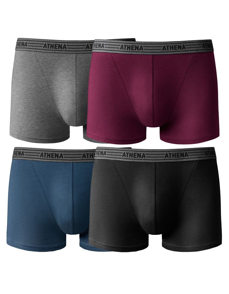 Boxer Basic Coton - lot de 4 (gris chiné + prune) Boxer Basic Coton - lot de 4 (gris chiné + prune)