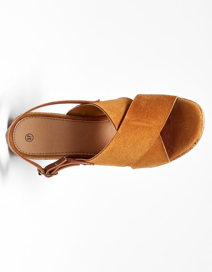 Sandales compensées dessus croisé caramel (caramel)