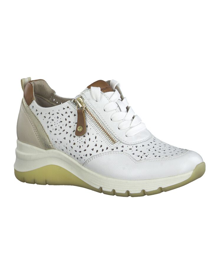 Baskets dessus cuir - largeur confort (blanc / caramel)