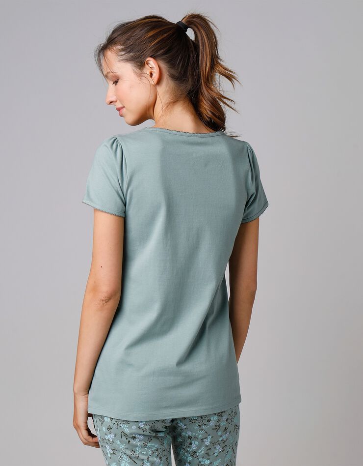 Tee-shirt de pyjama manches courtes imprimé base fleurs (kaki)
