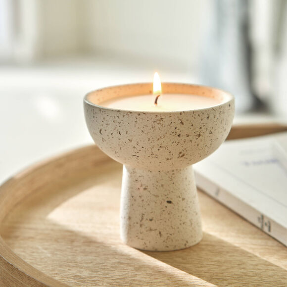 Bougie forme coupelle aspect pierre naturelle (blanc)