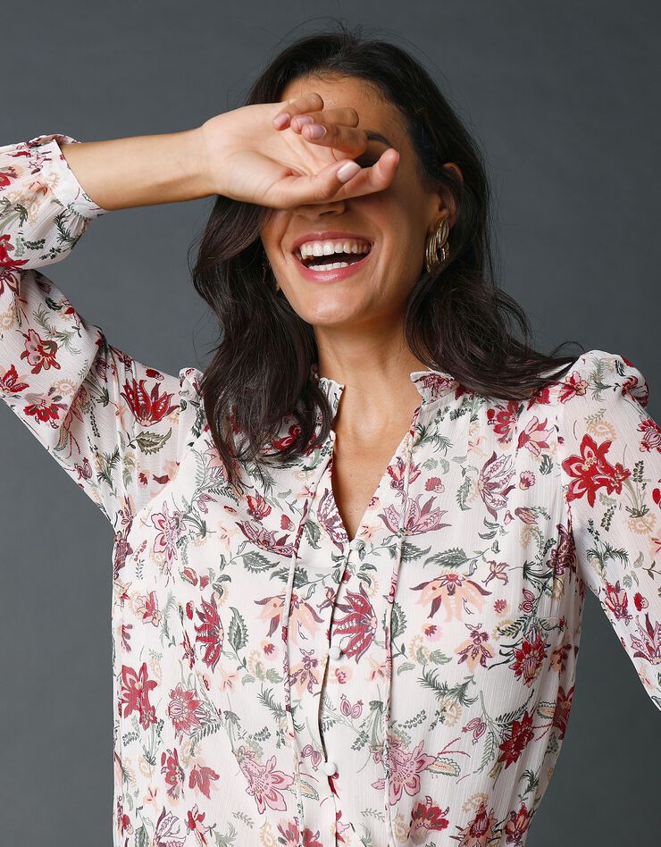 Blouse en voile imprimé (écru / prune) Blouse en voile imprimé (écru / prune)
