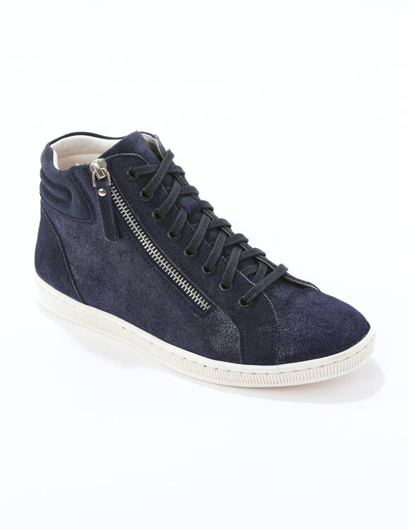 Basket montantes zipp&eacute;es en cuir souple effet iris&eacute; (marine)