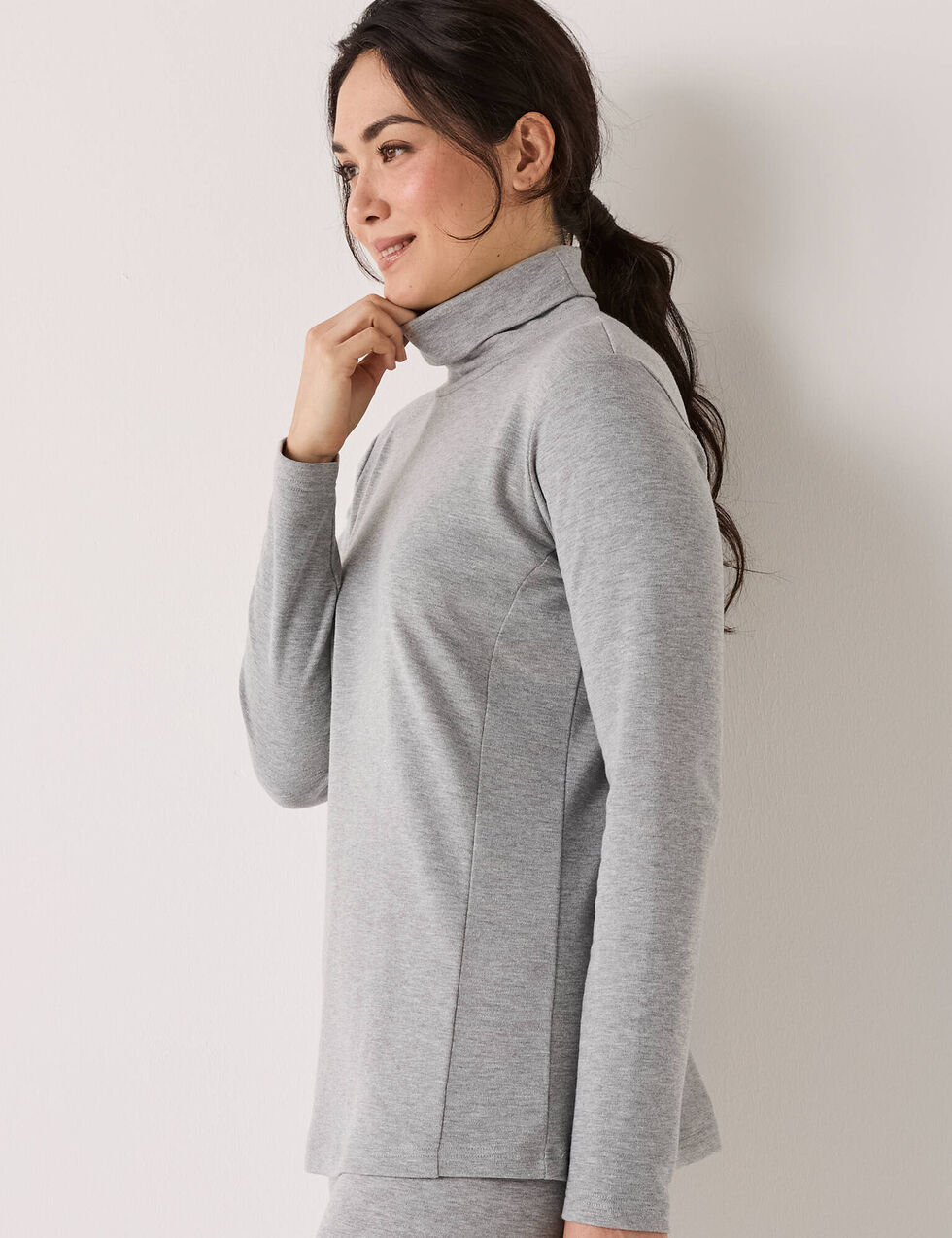 Pull Femme En Tricot Thermique Doublé En Fleece À Col Montant Slim