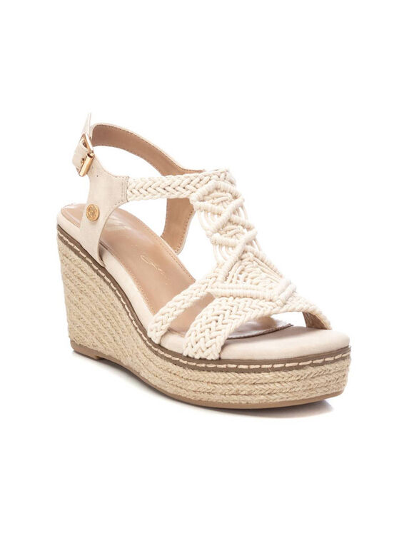 Sandales compens&eacute;es macram&eacute; (beige)