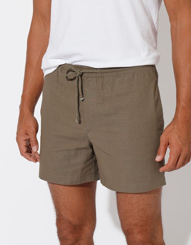 Short toile taille élastiquée (kaki)