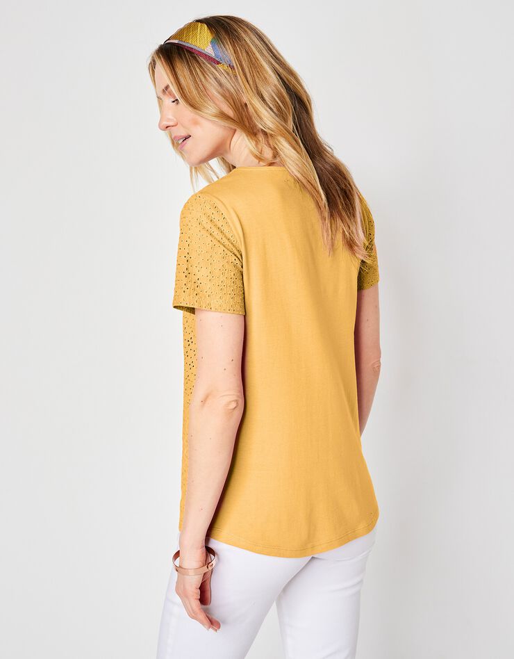 Tee-shirt col V broderie anglaise (safran) Tee-shirt col V broderie anglaise (safran)