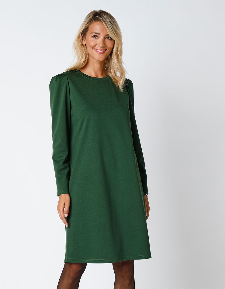 Robe maille jacquard stretch unie - épaules plissées (vert sapin) Robe maille jacquard stretch unie - épaules plissées (vert sapin)