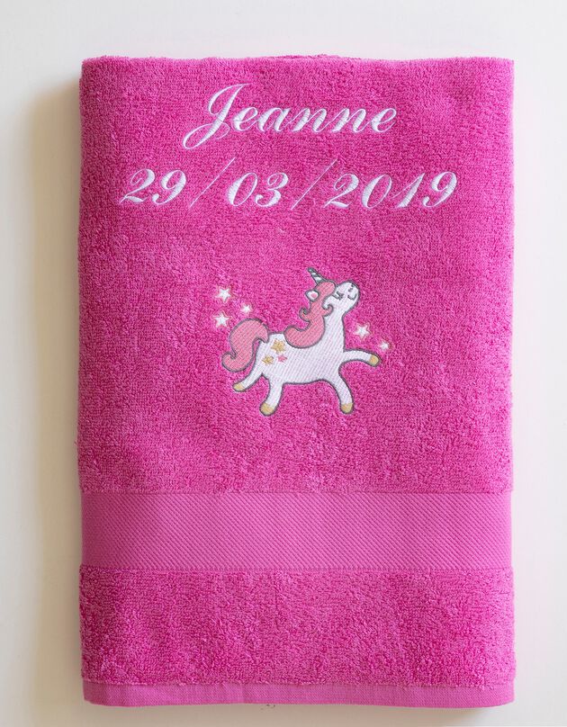Collection éponge enfant brodée licorne personnalisable coton (fuchsia)