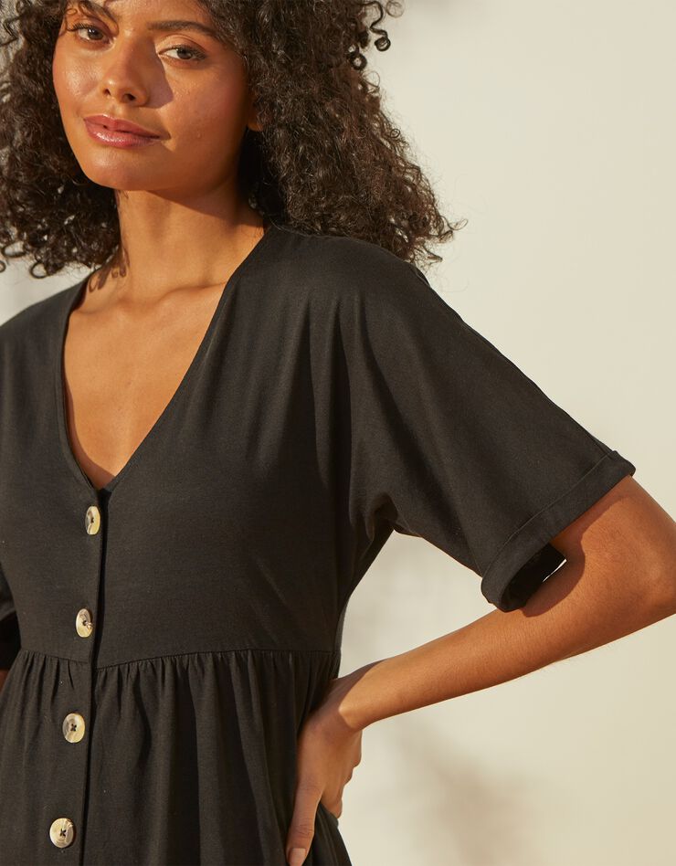 Robe boutonnée à poches, col V (noir) Robe boutonnée à poches, col V (noir)
