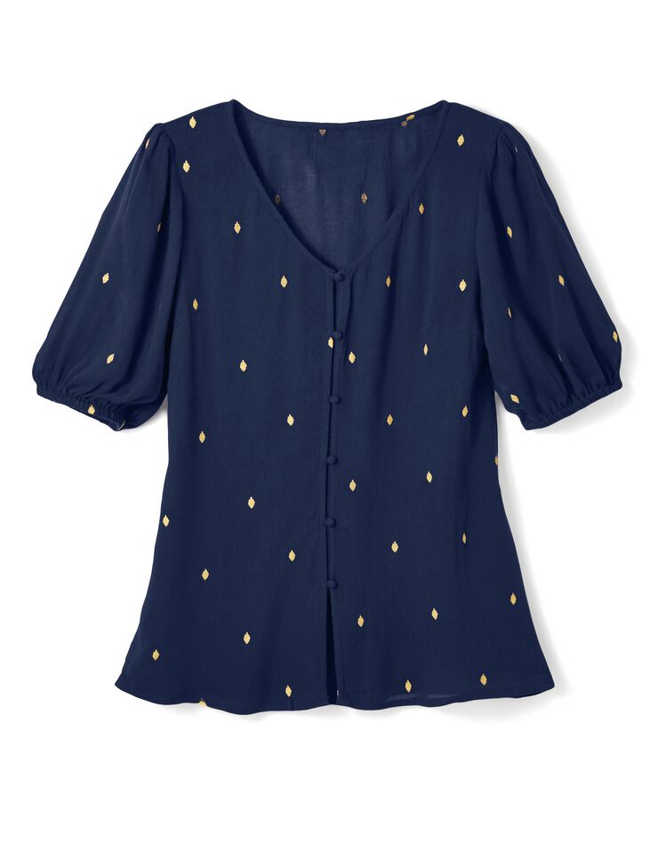 Blouse imprimé doré, crépon (marine / doré) Blouse imprimé doré, crépon (marine / doré)