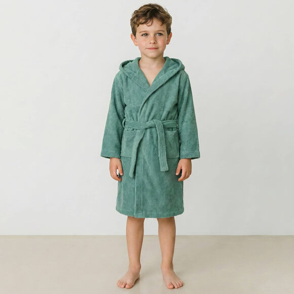 Peignoir enfant &agrave; capuche - &eacute;ponge bouclette 340 g/m&sup2; (eucalyptus)