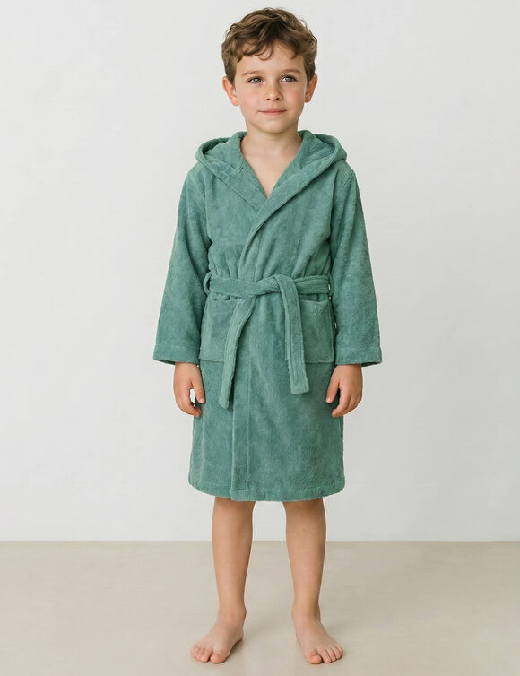 Peignoir enfant &agrave; capuche - &eacute;ponge bouclette 340 g/m&sup2; (eucalyptus)